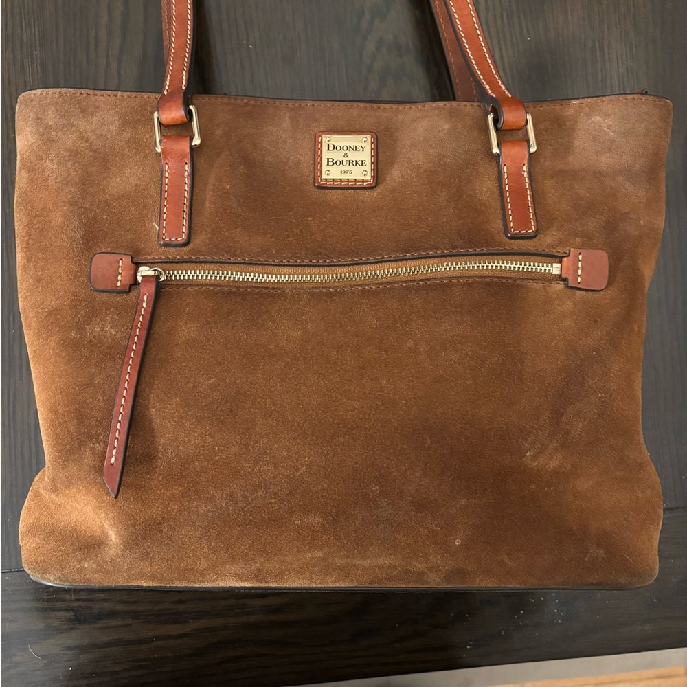Dooney & Bourke Shopper Bag Caramel Suede Zip Top Tote | Feet | Medium - Picture 2 of 11